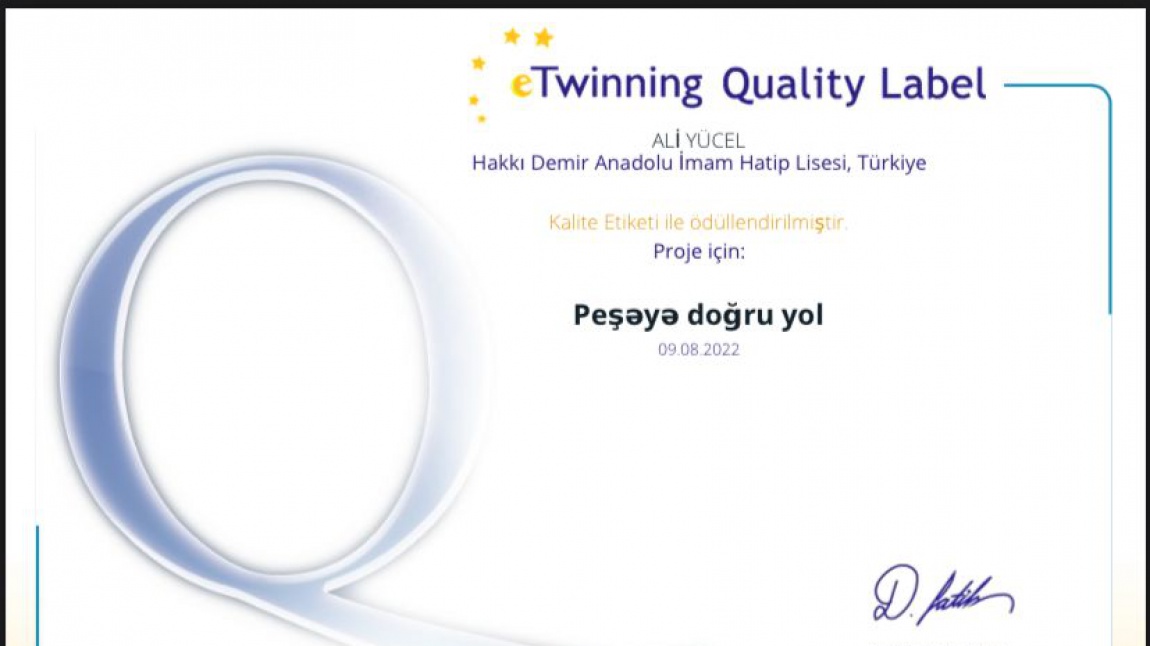 Peşeye Doğru Yol eTwinning Projemiz Ulusal Kalite Etiketi ile ödüllendirildi 